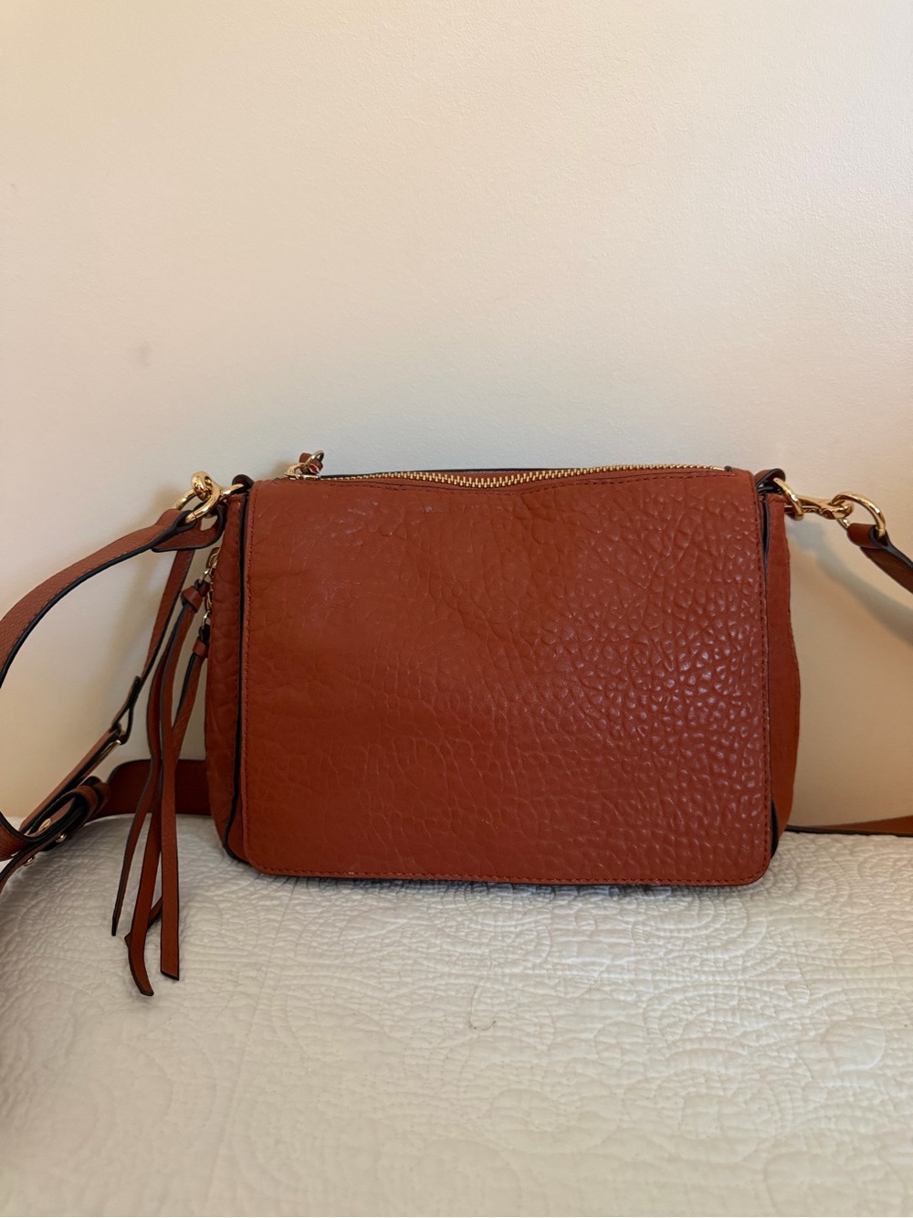 Vince Camuto Pebbled Rust Crossbody Bag with Tassel